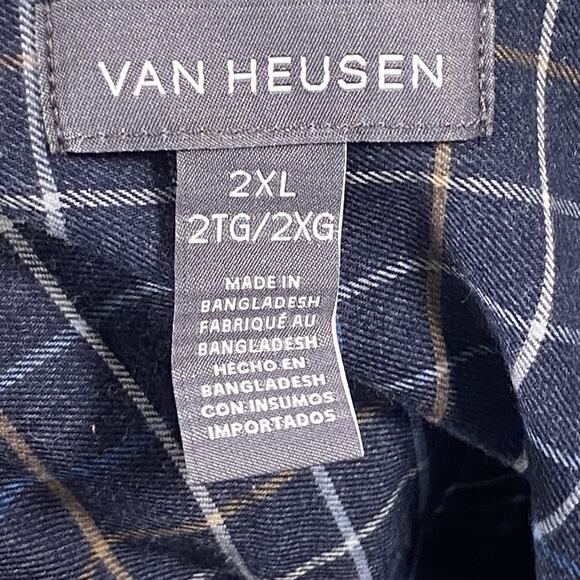 Van Heusen Dress Shirt Men's 2XLB Blue Flannel Plaid Long Sleeve Button Up NEW - Picture 4 of 7